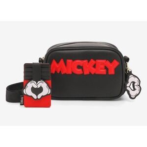 NEW! LOUNGEFLY Disney Mickey Mouse Heart Hands Crossbody Bag &‎ Cardholder SET!